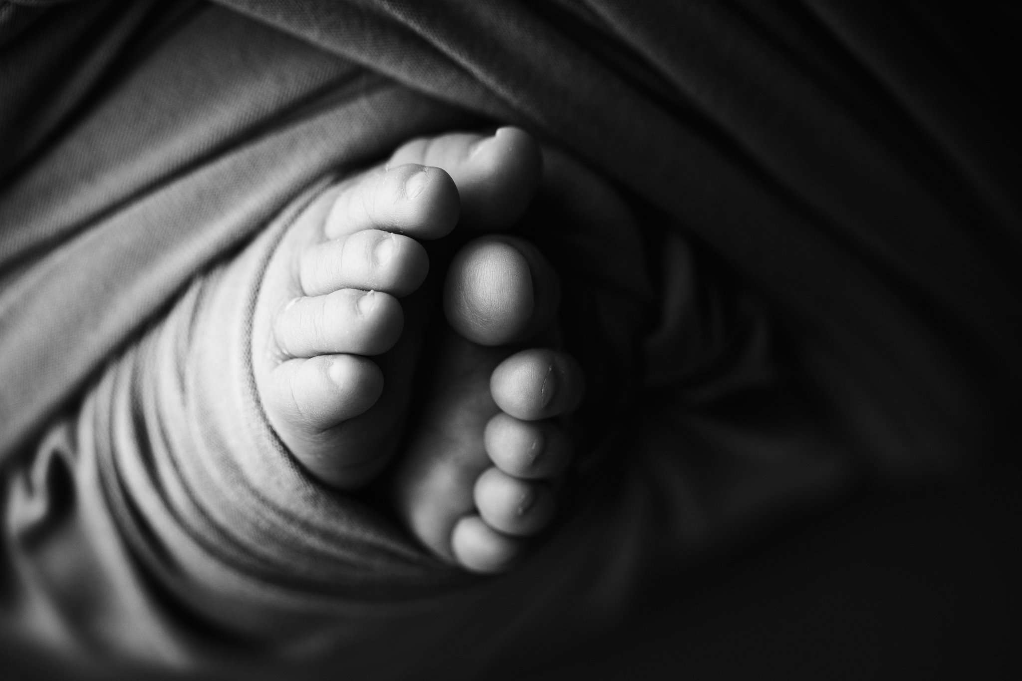 baby toes in black and white